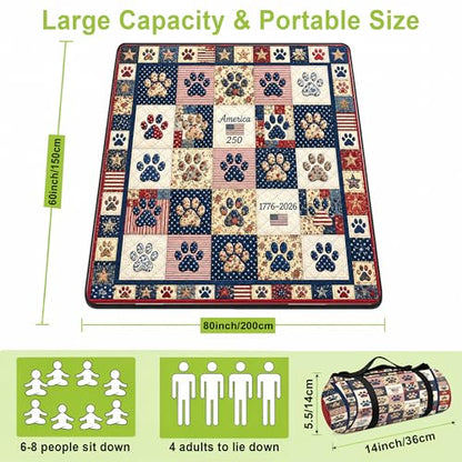Personalized Waterproof Sandproof Beach Blanket 80''x80'', 3-Layer Foldable Picnic Blanket with Carry Strap, Camping Travel Outdoor Mat for Beach Park Hiking (Patriotic Anniversary) - color: Patriotic Anniversary