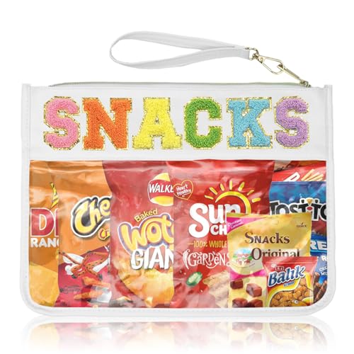 Siwara Snack Bags Clear Pouch Travel Makeup Bag Chenille Letter Bags for Zipper Pouch Clear Cosmetic Bag Clearly Tote Bag Makeup Travel Bags for Women - color: White--Snack