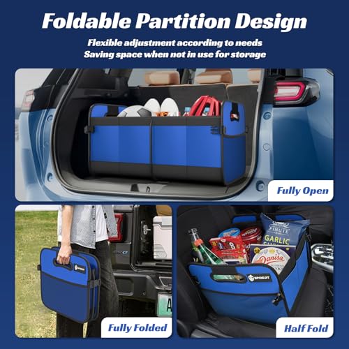 Sposuit Trunk Organizer for Car - 70L Collapsible Car Storage with 11 Pockets & Reinforced Handles, SUV Trunk Organizers for Grocery Cargo(Blue) - color: Blue, size: Large