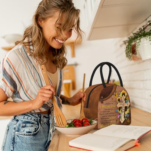 Christian Insulated Lunch Bag Bible Verses Lunch Box for Women Inspirational Spiritual Cross Sunflower Lunchbox Religious Reusable LunchTote Bag for Church Office Work Travel - color: Christian 1