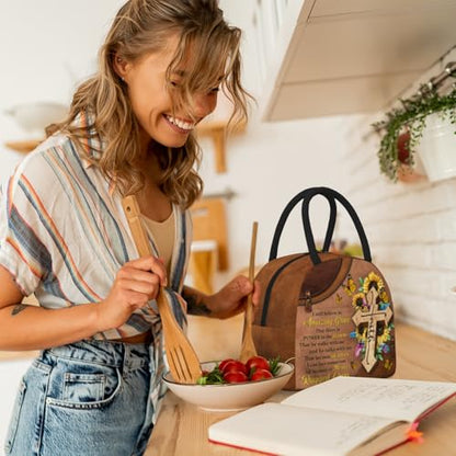 Christian Insulated Lunch Bag Bible Verses Lunch Box for Women Inspirational Spiritual Cross Sunflower Lunchbox Religious Reusable LunchTote Bag for Church Office Work Travel - color: Christian 1