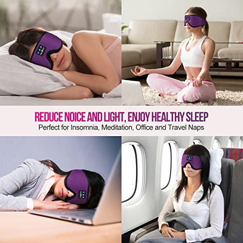 MUSICOZY 3D Bluetooth 5.4 Sleep Headphones, Breathable Wireless Music Eye Mask, Sleeping Headphones with Headband for Side Sleepers, Women, Men, Air Travel, Unique Tech Gifts - color: Purple