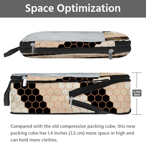7 Pcs Compression Packing Cubes for Travel, Waterproof Suitcase Luggage Backpack Organizer with Toiletry Bag Travel Essentials for Women/Men-Bees - color: Black-Bees