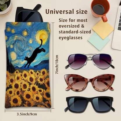 Eyeglasses Sunglasses Case PU Soft Squeeze Top Glasses Pouch for Women Men,Animal Pattern Portable Anti Scratch - color: Blue-cat