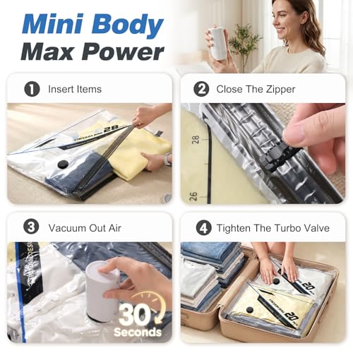 Vacuum Seal Bags for Clothing Travel with Rechargeable Electric Pump, Space Saver Vacuum Storage Bags Travel, Reusable Compression Bags for Luggage Home (15pcs,20/24/28) - color: 15pcs,20/24/28