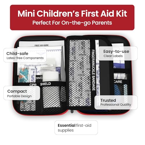Small, First Aid and CPR Kit for children, toddler, and kids. Large Variety of Bandages to fit your childs injuries. Perfect travel first aid kit, Diaper Bag, Backpack, Car, and More. Quick and Effect - size: Small