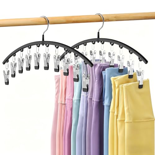 Volnamal Legging Organizer for Closet, 2 Pack Metal Yoga Pants Hangers w/10 Clips Holds 20 Leggings, Space Saving Hanging Closet Organizer w/Rubber Coated Closet Organizers and Storage, Black - color: Black, size: 2 Pack