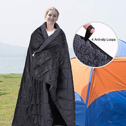 REDCAMP Large Camping Blanket with Sherpa Lining, Cold Weather Warm Outdoor Blanket Windproof for Camping Stadium, Machine Washable 59"x 79" - color: 59"x 79" Black