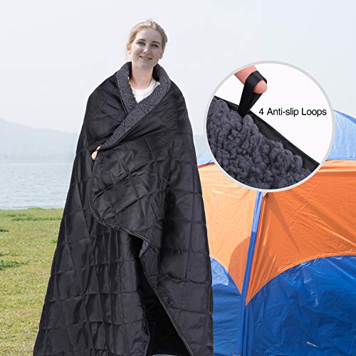REDCAMP Large Warm Blanket with Sherpa Lining, Cold Weather Outdoor Blanket Windproof for Camping Stadium, Machine Washable 79"x 79" - color: 79"x 79" Black