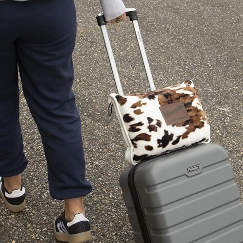 Carstens, Inc. Travel Blanket, Premium Compact 2-in-1 Airplane Blanket/Pillow, Wrangler Tri-Color Cowhide - color: Wrangler Tri-color Cowhide