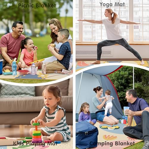 Supfitness Extra Large Picnic Blankets Waterproof Foldable (80 "x 80") Beach Blanket Waterproof Sandproof,3-Layer Thicking Mat Outdoor Packable Camping Blanket(Bohemian) - color: Beige, size: 80x80in