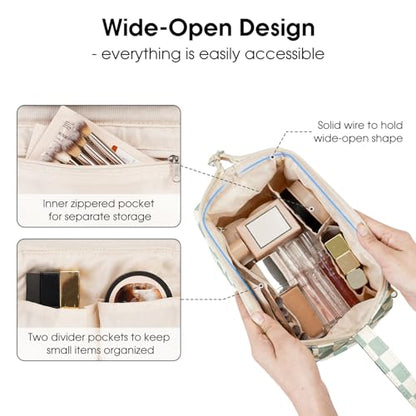 Narwey Makeup Bag Women Girls, Travel Toiletry Bag for Women Cosmetic Bag Organizer Make up Bag with Compartments Toiletries Medicine Bag (Mint Green Checkerboard) - color: Z-Mint Green Checkerboard