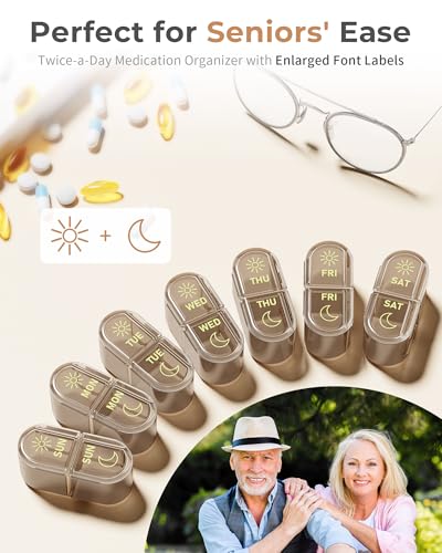 Pillex Weekly Pill Organizer 2 Times a Day, 7-Day AM PM Pill Box, Travel Pill Case, Medicine Pill Organizer for Fish Oils, Vitamins & Supplements - color: Brown