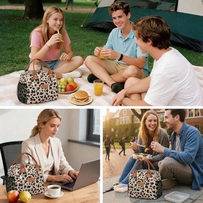HOMESPON Insulated Lunch Bag for Women Men Adults Lunch Tote with Front Pocket Lunch Box Container Cooler Bag for Work Picnic (Leopard Print) - color: Leopard Print