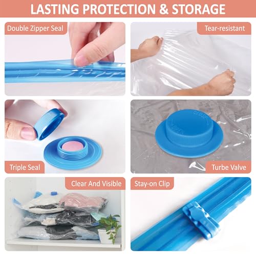 Cozy Essential Travel Vacuum Storage Bags with Rechargeable Cordless USB Pump for Luggage, Suitcase, Carry-on Size Vacuum Seal Compression Space Saver Bags for Clothes and Clothing, 16 Combo