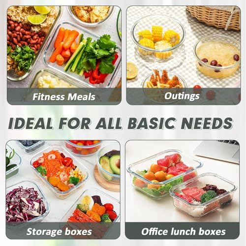 VERONES 12 Packs Glass Food Storage Containers Set, Airtight Glass Lunch Containers, Glass Meal Prep Containers with Lids,Exclusive of BPA, for Microwave, Oven, Freezer & Dishwasher Friendly,Grey - color: Grey