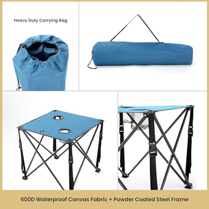 ARROWHEAD OUTDOOR 26” (66cm) Portable Camping Folding Table, 2 Cup Holders, Square, Carrying Case, Steel Frame, High-Grade 600D Canvas - color: Blue 2pack