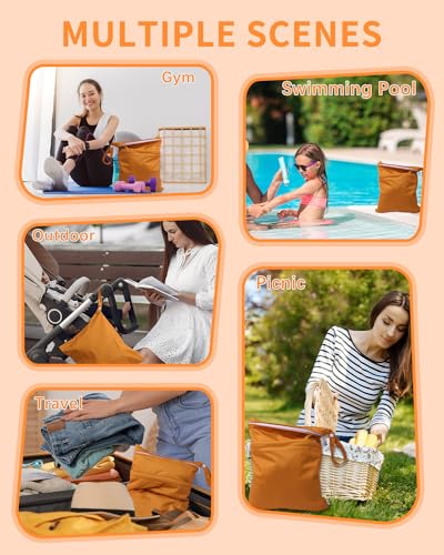 babygoal Wet Dry Bags 3 Pack for Baby Cloth Diapers, Washable Travel Bags, Beach, Pool, Gym Bag for Swimsuits & Wet Clothes with Two Zippered Pockets 3LN29 - color: Ginger yellow & yellow brown