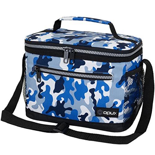 opux Insulated Lunch Box Men Women, Lunch Bag for Work School, Leakproof Soft Cooler Tote Adult, Large Lunch Pail Kids Boys Girls, Picnic Beach Food Bag with Shoulder Strap, Camo Blue - color: Camo Blue, size: Medium