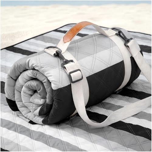 Genovega Waterproof Beach Blanket Picnic Outdoor Mat Rug Parents Papa Stepdad Pappy Poppy Pawpaw Grandpa Who Want Nothing Everything Bride in Law Daughter Son Father Happy Birthday Ideal - color: Gery Black Stripe