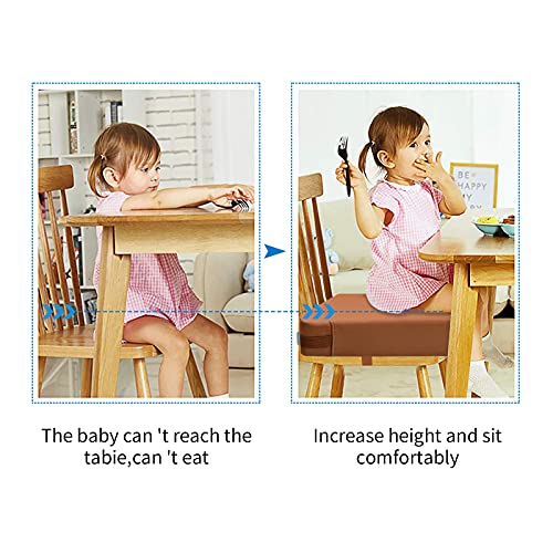 Toddler Booster Seat for Dining Table, PU Washable Double Safe Straps Non-Slip Bottom Booster Seat Dining Toddler, Portable Travel Increasing Cushion (Brown) - color: Brown