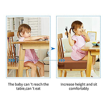 Toddler Booster Seat for Dining Table, PU Washable Double Safe Straps Non-Slip Bottom Booster Seat Dining Toddler, Portable Travel Increasing Cushion (Brown) - color: Brown