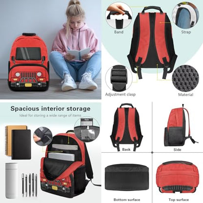 Kids Backpack Set for Boys,Fire Truck School Backpacks with Children Lunch Box and Pencil Case, Back to School Supplies for Preschool Primary - color: Fire Truck