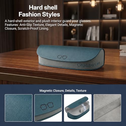 Glasses Case hard shell,3-in-1 Sunglasses Case & Eyeglass Case with Cleaning Cloth & Storage Pouch - color: Teal