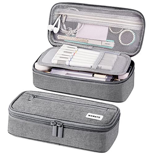 WEMATE Pencil Case, Large Storage Organizer, Makeup Bag, Teacher Must - have, Big Pencil Pouch, Marker Case for College - color: Light Grey