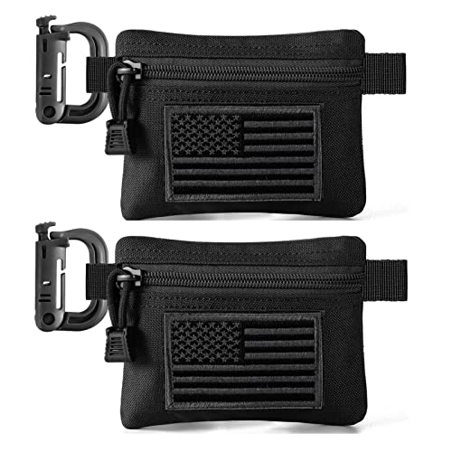 FRTKK 2 Pack Tactical Compact EDC Pouches Military Molle Utility Pouch Accessories Organizer Pouch Coin Purse Keychain Pocket Credit Card Holder Waist Pack - color: Black 3