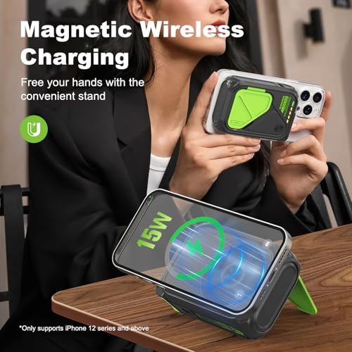 SEANCHEER P05 Portable Charger, Magnetic Power Bank, Small Wireless PowerBank,Emergency Battery Pack 10000mAh Travel Essentials Fast Charging with Built in Cable, Wall Plug for iPhone,Samsung,Andriod - color: Black