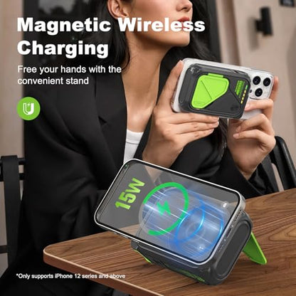 SEANCHEER P05 Portable Charger, Magnetic Power Bank, Small Wireless PowerBank,Emergency Battery Pack 10000mAh Travel Essentials Fast Charging with Built in Cable, Wall Plug for iPhone,Samsung,Andriod - color: Black
