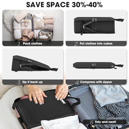 8 Set Compression Packing Cubes for Travel, Expandable Compression Cubes for Suitcases, Lightweight Suitcase Organizer with Shoes & Laundry Bags, Travel Accessories for Men Women