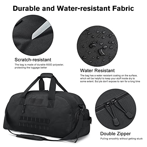 G4Free 70L Large Tactical Duffle Bag Men Sports Gym Backpack with Shoes Compartment Military MOLLE Duffel Backpack ( Black) - color: Black