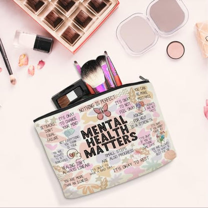 Mental Health Gifts Makeup Bag Positive Affirmations Mental Health Awareness Inspirational Gifts for Women Female Friend Coworker Birthday Friendship Mothers Day Nurse Day Travel Toiletry Bag - color: Multicolor629
