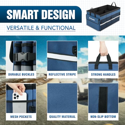 K KNODEL Car Trunk Organizer with Lid, Collapsible Car Trunk Storage Organizer, Car Organizer and Storage for SUV, Truck, Sedan (Medium, Blue) - color: Blue, size: Medium-With Lid