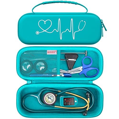 BOVKE Travel Stethoscope Case for 3M Littmann Classic III, Lightweight II S.E, MDF Acoustica Lightweight Stethoscopes, Mesh Pocket for Pen Lights, Medical Scissors and Nurse Accessories, Turquoise - color: Turquoise