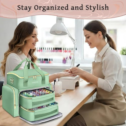 YOREPEK Extra Large Nail Polish Organizer Case Holds 96 to 100+ Bottles (15ml/0.5 fl.oz) UV lamp, Gel Polish Travel Case Bag with 2 Removable Pouches Fits Nail Supplies, Gifts for Manicurist, Green - color: Green-96bottles