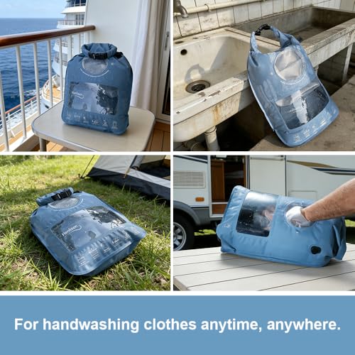 Wash Bag Portable Washing Machine for Camping Travel Laundry Washing Clothes Manual Washer Dry Bags Hand Wash for Outdoor Traveller RV Backpacking Adventures Cruise and Vacation Essentials