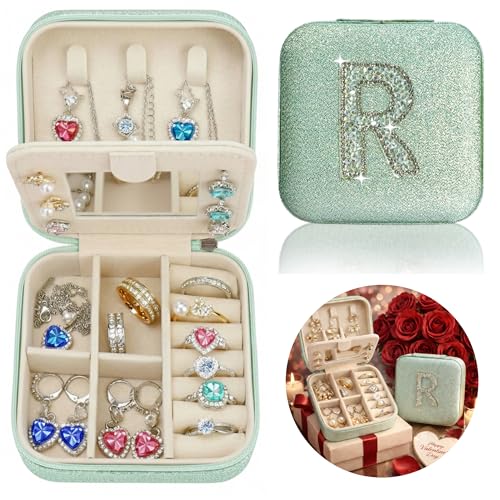 Mothers Day Gift Travel Jewelry Case for Women, Large Jewelry Organizer with Straps, Secure Storage, Better Organization, Gift for Bridesmaid, Daughter, Granddaughter - color: Green R