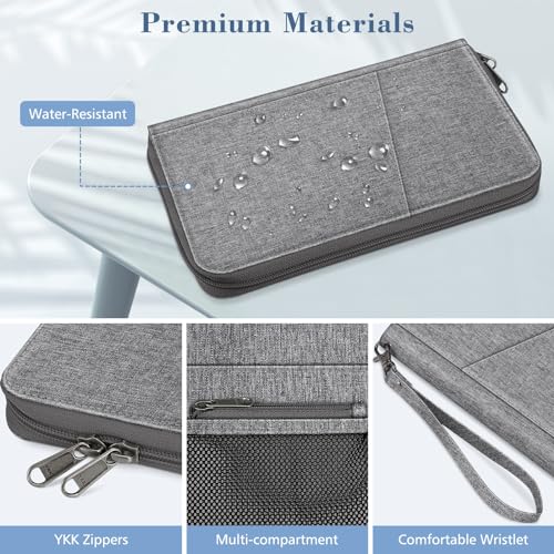 Fintie Family Passport Holder Wallet, RFID Blocking Travel Document Organizer Clutch Bag Credit Cards Case Cover for Women Men - color: Snowflake Gray