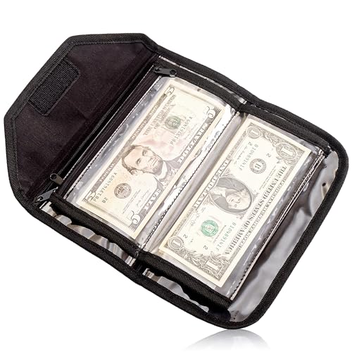 Money Wallet Organizer - 6 Zippered Pouch Multipack, Cash Envelopes for Budgeting and Savings (Black) - color: Black