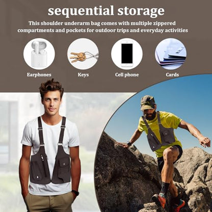 Double Shoulder Armpit Bag for Men, Anti-theft Bag with Double Shoulder Straps, Anti Theft Harness for Men Leather, Anti-theft Harness Wallet (Brown)