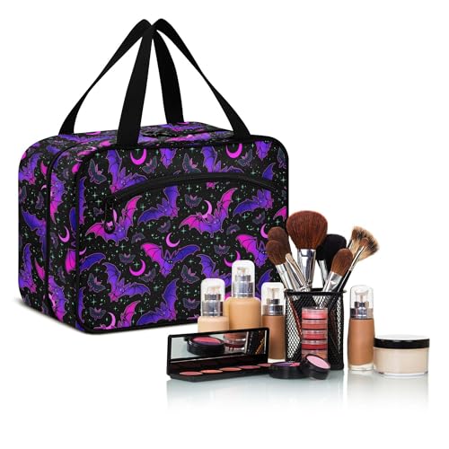 MNSRUU Hanging Toiletry Bags for Women Travel, Gothic Purple Bat Gothic Toiletry Organizer Portable Travel Toiletry Bags Clear Wash Bags Makeup Bag Cosmetic Bag - color: Skulls 218