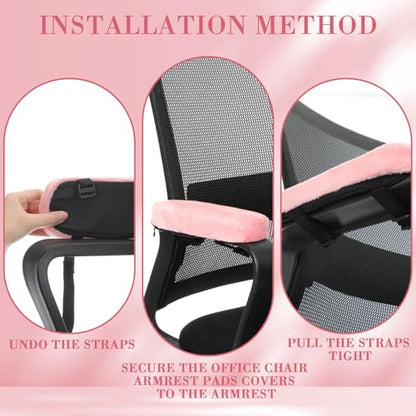 Threlaco 2 Pcs Office Chair Armrest Pads Soft Foam Office Chair Arm Covers Fluffy Flannel Gaming Armchair Armrest Cushion for Elbows and Forearms Support Pressure Relief (Pink) - color: Pink