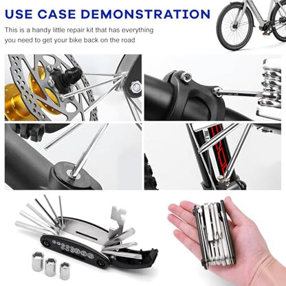 16-in-1 Motorcycle Bike Repair Tool, Foldable Bicycle Maintenance Tool with Screwdriver & Hex Wrenches, Portable Multitool Maintenance Set for Motorcycle Mountain Bike Scooter