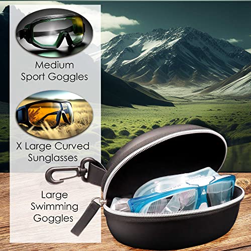 MyEyeglassCase Sports Sunglasses Case and Slim wallet Semi hard large glasses case w/belt clip soft pouch & cloth - color: B701 XL Black/Grey