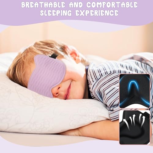 Kids Sleep Mask Eye Mask: 3D Contoured Cup Sleeping Masks, Blindfold with Adjustable Strap, Kids Eye Cover for Boys, Girls, Teens, Pressure-Free with Memory Foam Face Mask for Sleeping (Purple) - color: Purple