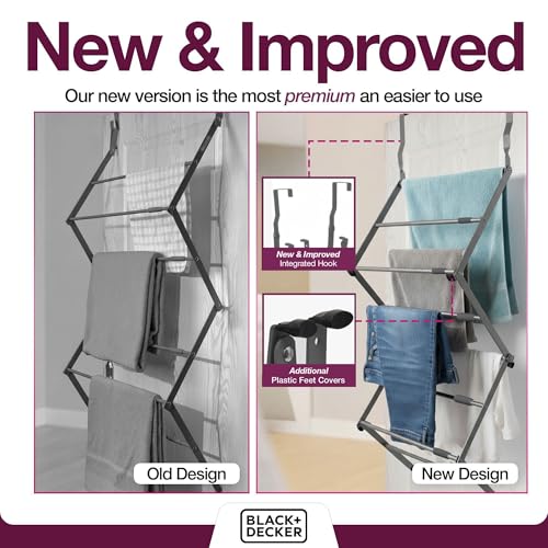 BLACK+DECKER Over The Door Expandable Telescopic Drying Rack, Clothes Organizer, Towel Hanger, Laundry, Collapsible, Gray - color: Gray