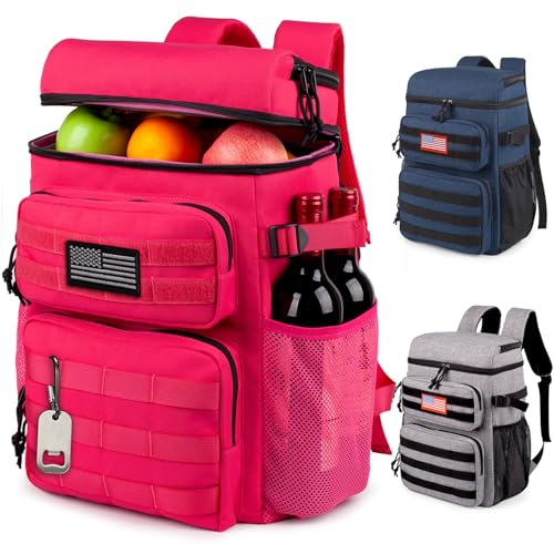 Tactical Backpack Cooler,Soft Lightweight Leakproof Cooler Backpack,Insulated Cooler Bag,Portable Soft Cooler Bag Waterproof for Beach, Travel, Camping, Picnic, Hiking - color: Hot Pink